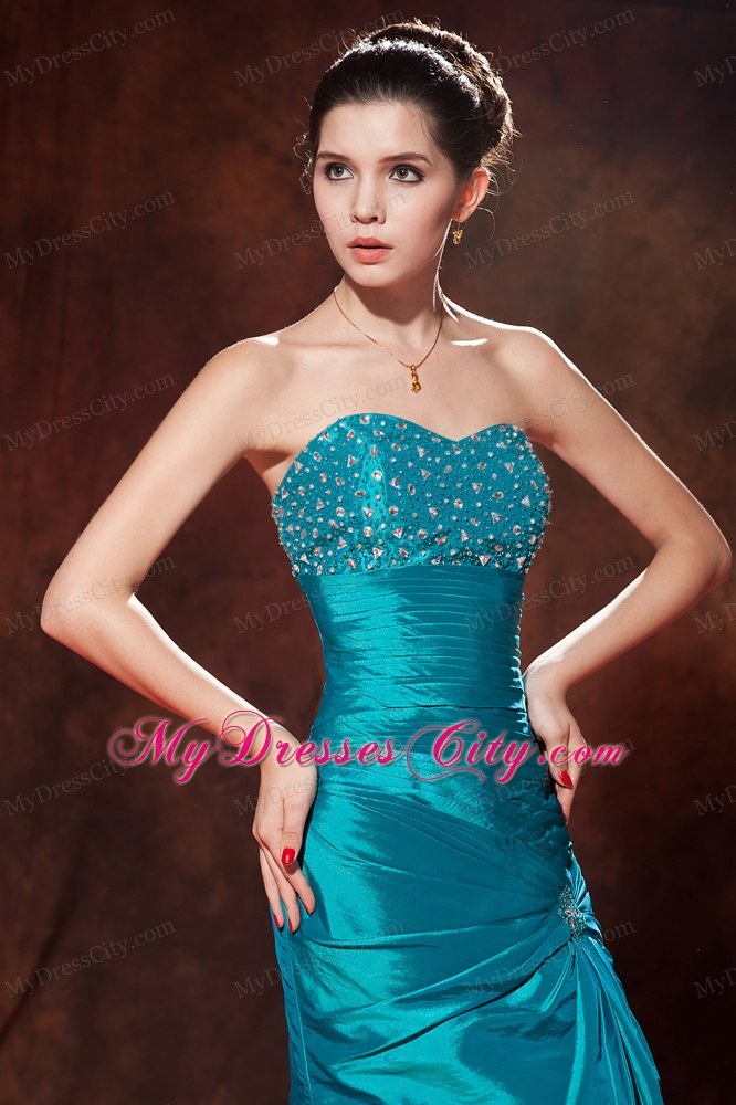 Discount Teal Sheath Homecoming Dress With Beading And Pleats