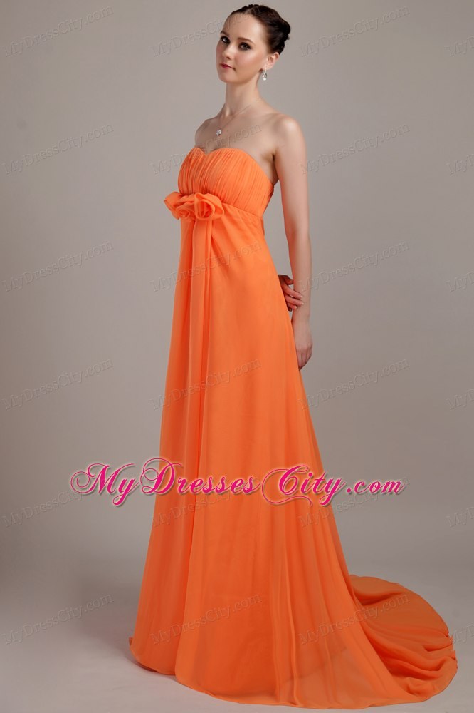 Orange Flowers And Brush Decorate Plus Size Homecoming Dress
