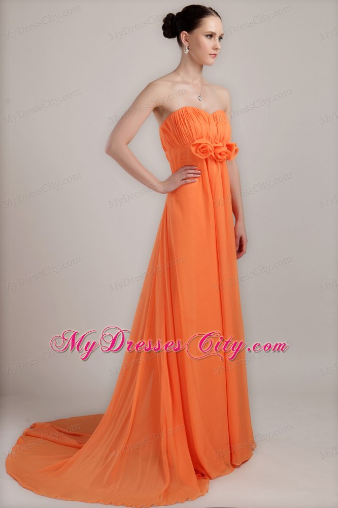 Orange Flowers And Brush Decorate Plus Size Homecoming Dress