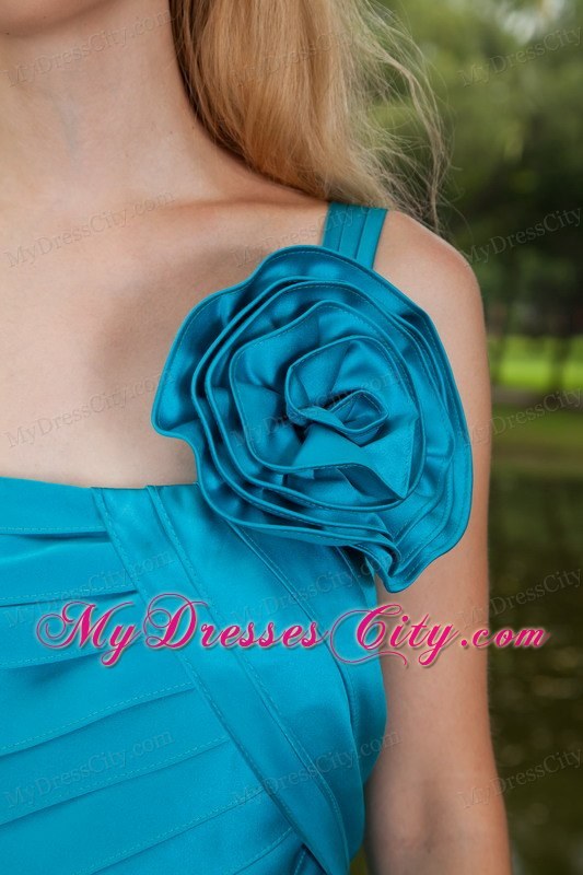 Column One Shoulder with Flower Turquiose Homecoming Dress
