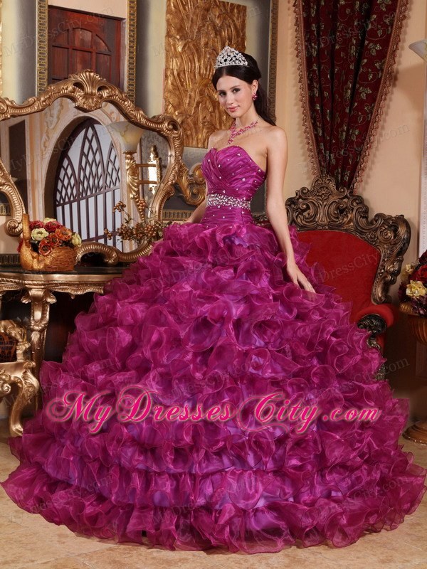 Organza Beading Ball Gown Dress for Sweet 16 in Purple Color