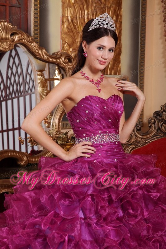 Organza Beading Ball Gown Dress for Sweet 16 in Purple Color
