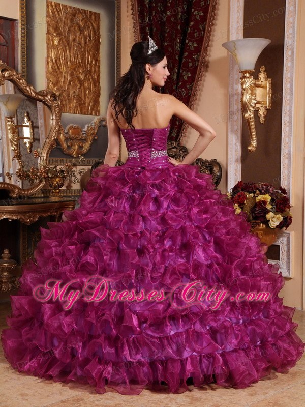 Organza Beading Ball Gown Dress for Sweet 16 in Purple Color