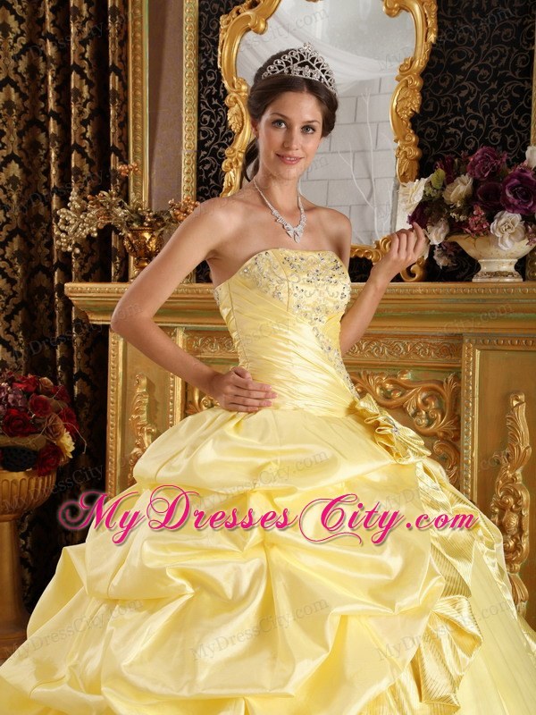 Yellow Ball Gown Quinceanera Dress with Beading Corset