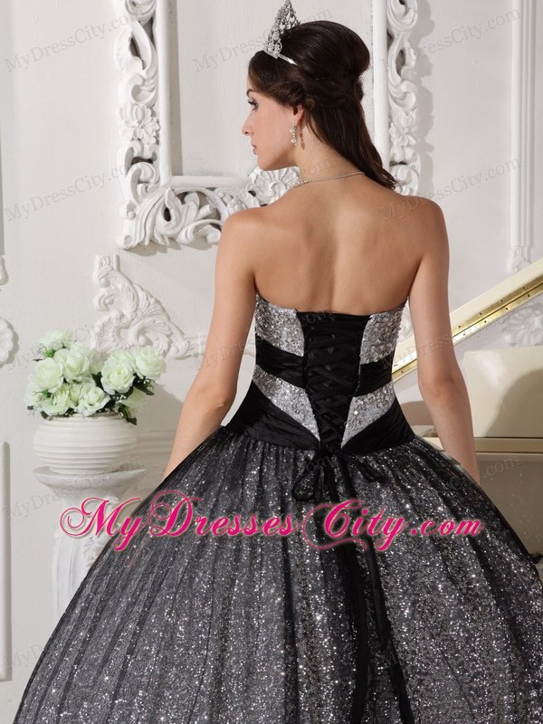 Black Sweetheart Floor-length Sequined Dress for Sweet 16