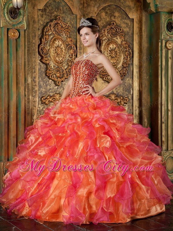 Multi-Color Organza Beading and Ruffles Sweet 15 Dresses