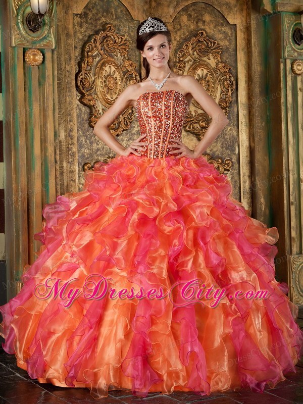 Multi-Color Organza Beading and Ruffles Sweet 15 Dresses