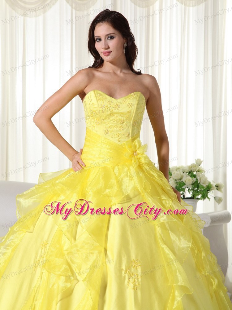 Custom Made Sweetheart Long 2013 Yellow Quinceanera Party Dress