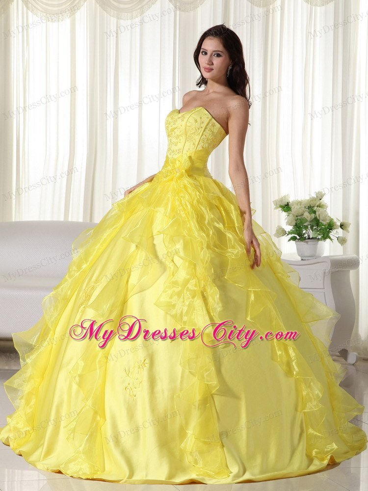 Custom Made Sweetheart Long 2013 Yellow Quinceanera Party Dress