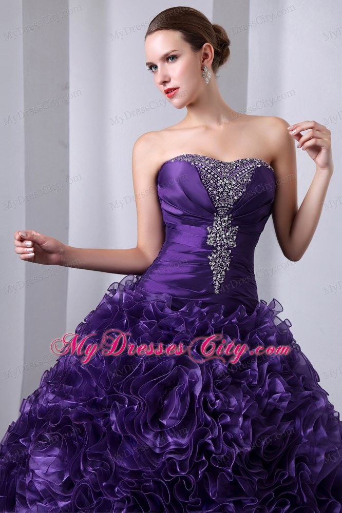Strapless Beading Purple Quinceanera Dresses with Rolling Flowers