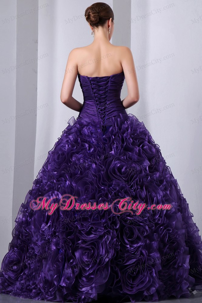 Strapless Beading Purple Quinceanera Dresses with Rolling Flowers