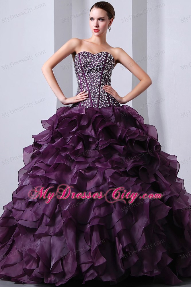 Purple Princess Rhinestones and Ruffles Quinceanera Dress