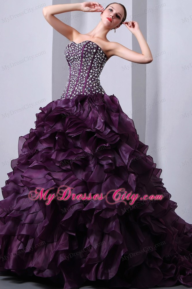 Purple Princess Rhinestones and Ruffles Quinceanera Dress