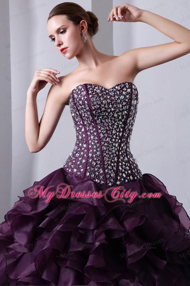 Purple Princess Rhinestones and Ruffles Quinceanera Dress