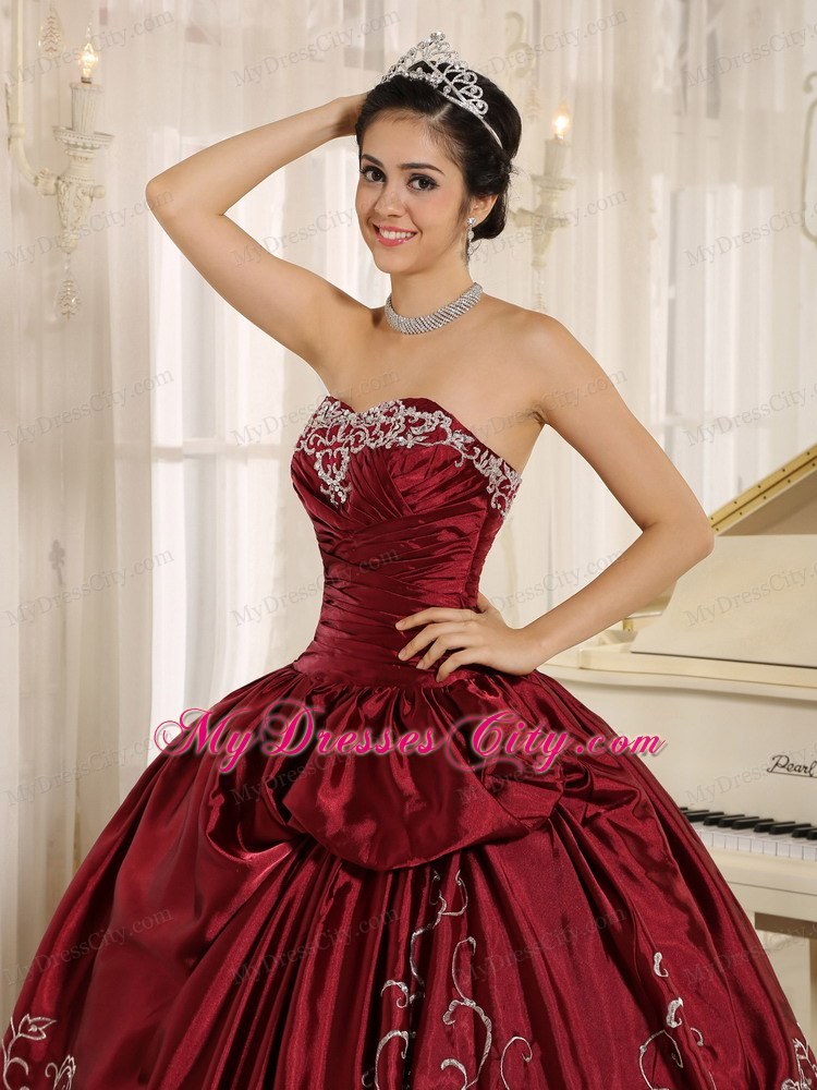 Classic Black and Wine Red Beaded Embroidered Quinceanera Dress