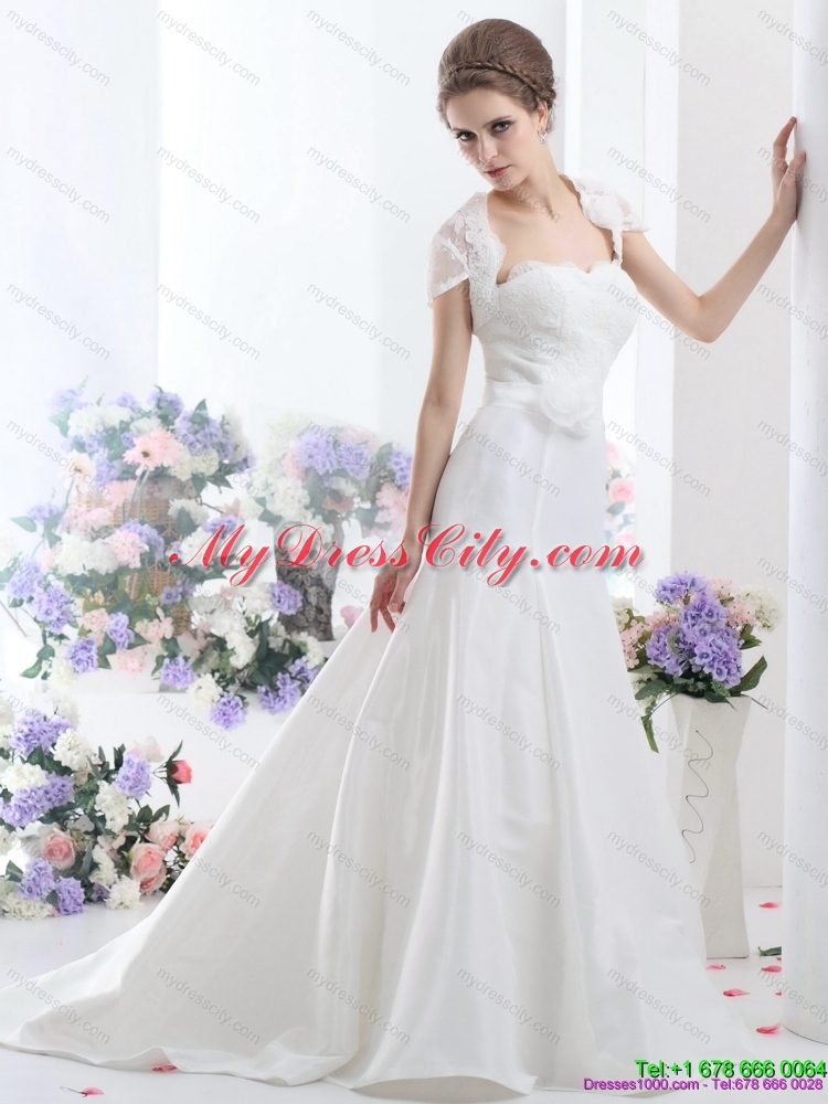 White Sweetheart Brush Train Maternity  Wedding Dresses with Hand Made Flower and Ruffles