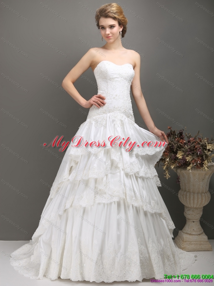 White Sweetheart Brush Train Maternity Wedding Dresses with Ruffled Layers