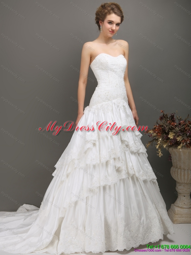 White Sweetheart Brush Train Maternity Wedding Dresses with Ruffled Layers