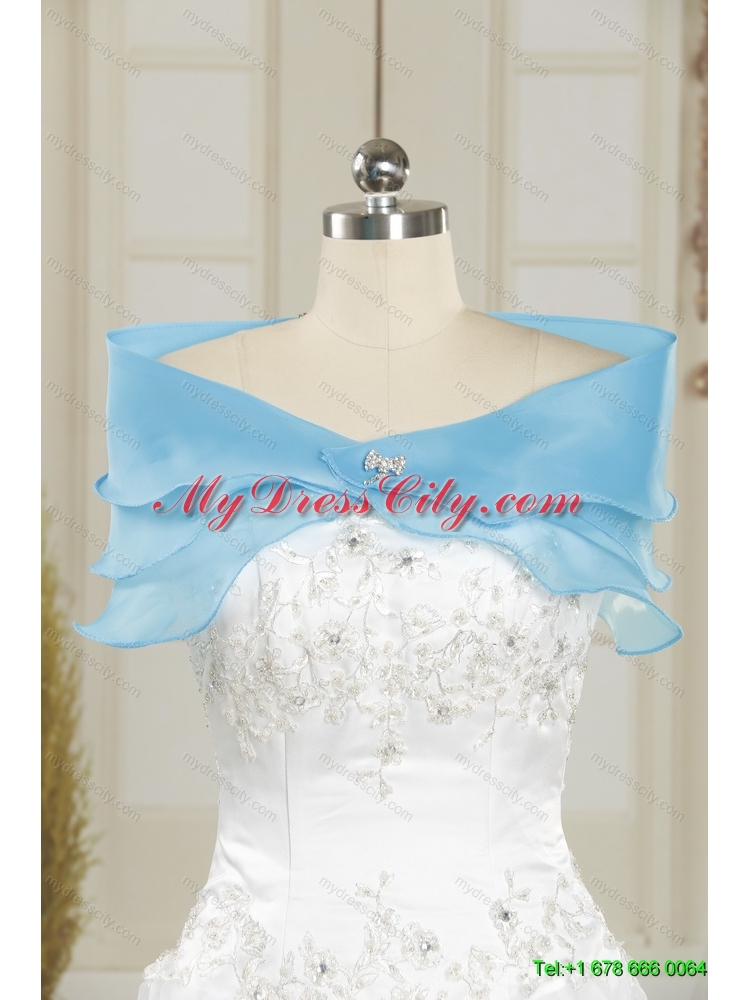 2015 Laced Beaded White Wedding Dresses with Chapel Train