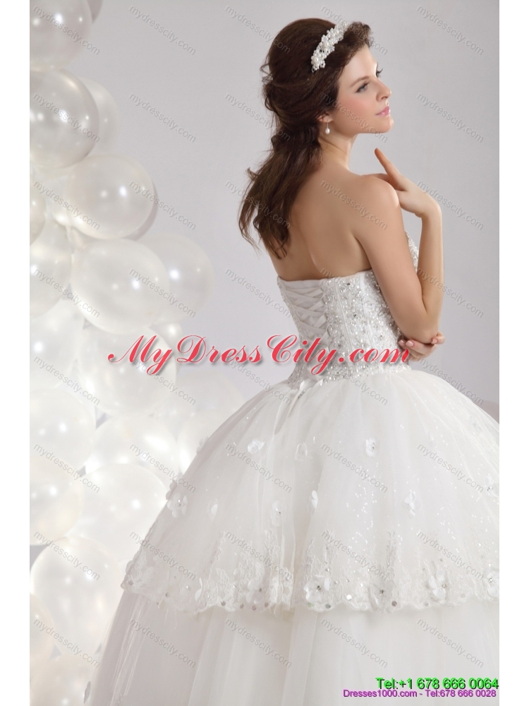 2015 Popular Sweetheart Ruffles and Beading Bridal Gowns in White