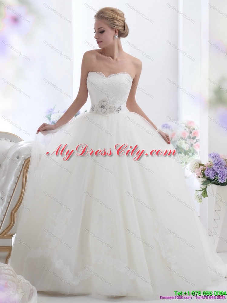 2015 Popular White Sweetheart Wedding Dresses with Hand Made Flowers