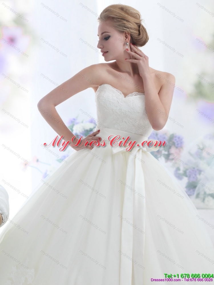 2015 Popular White Sweetheart Wedding Dresses with Hand Made Flowers