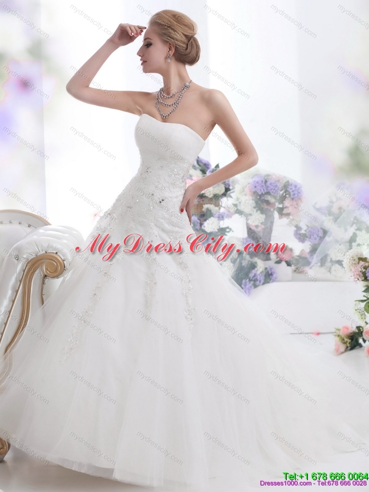 White Strapless Maternity Wedding Dresses with Sequins and Brush Train