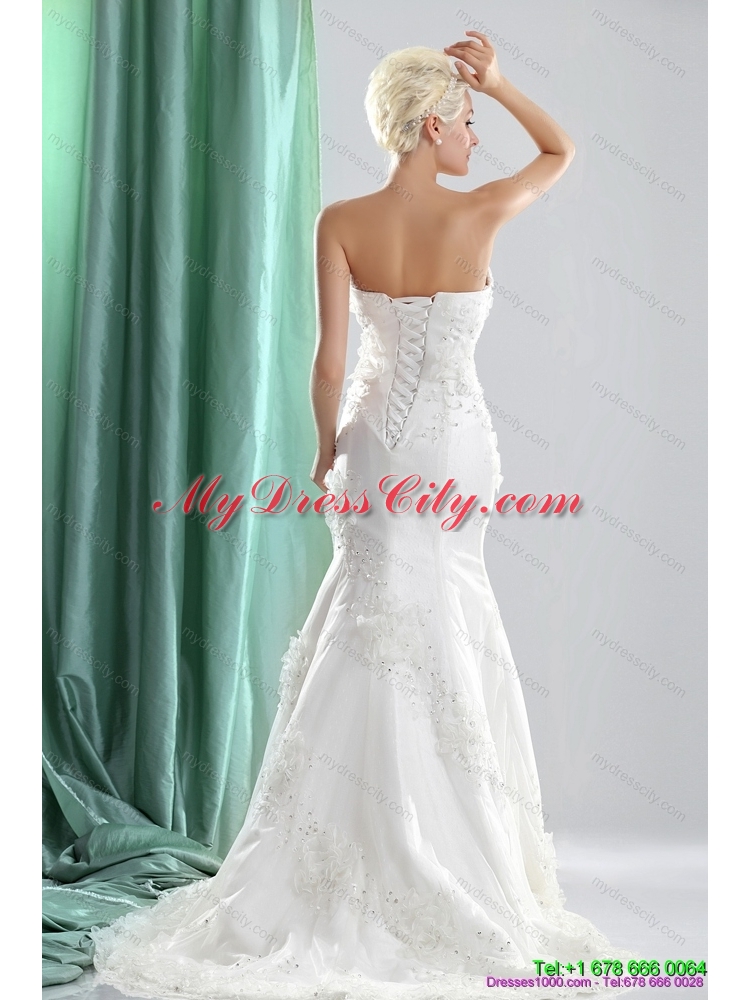 Pretty White Sweetheart Wedding Dresses with Sequins and Brush Train