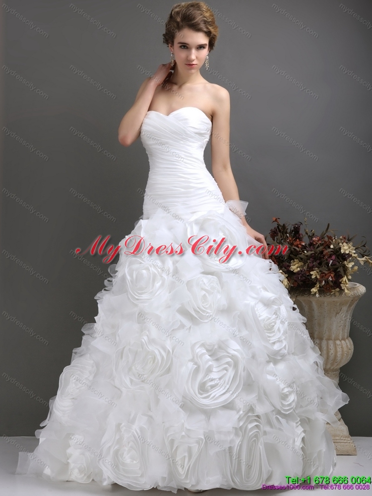 2015 Maternity Sweetheart Wedding Dresses with Ruching and Rolling Flowers