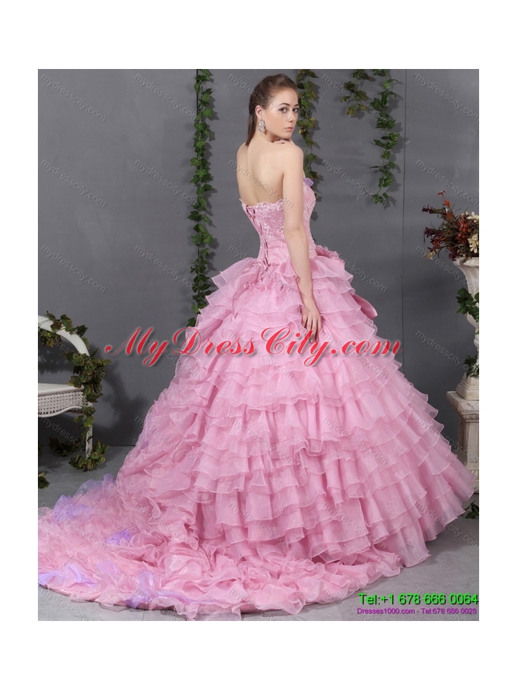 Unique Sweetheart Ruffles 2015 colored Wedding Dresses with Hand Made Flower