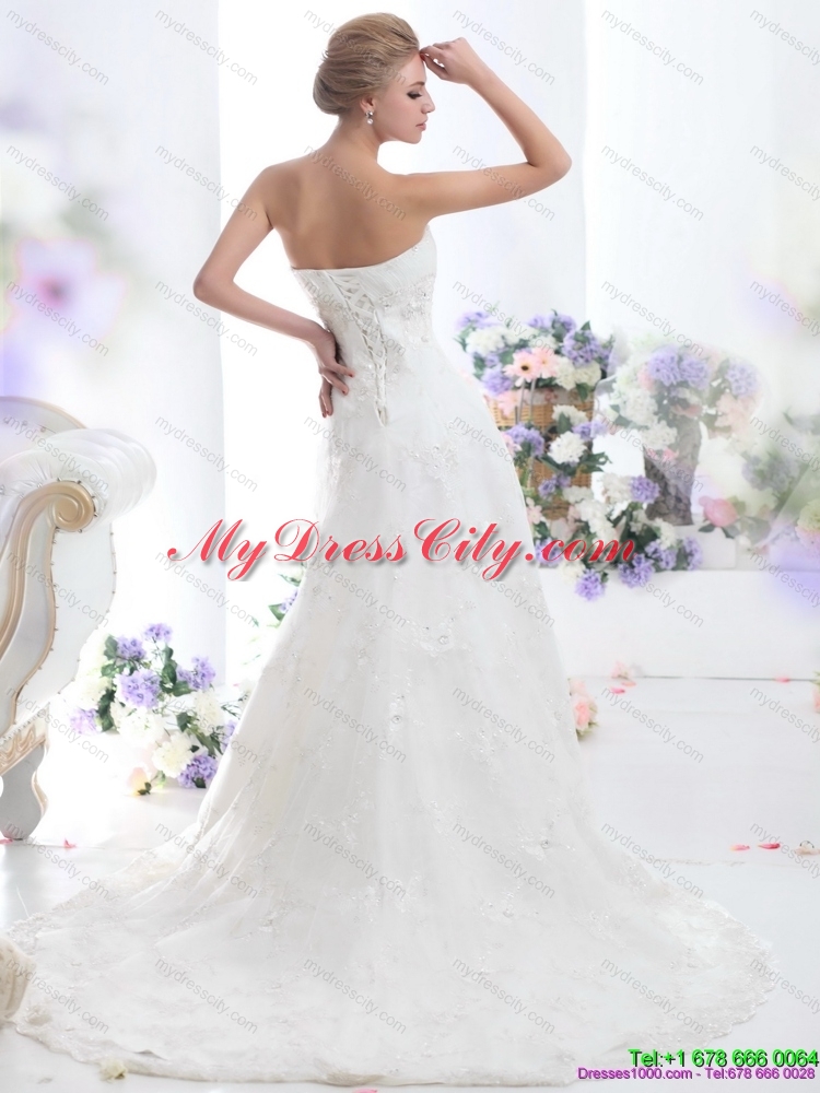 Modest Strapless Lace Wedding Dress with Beading for 2015