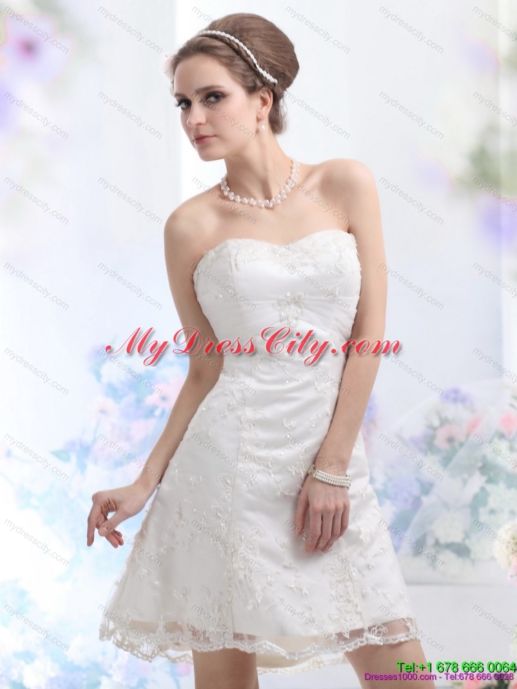 2015 Classical Sweetheart Mini Length Wedding Dress with Lace