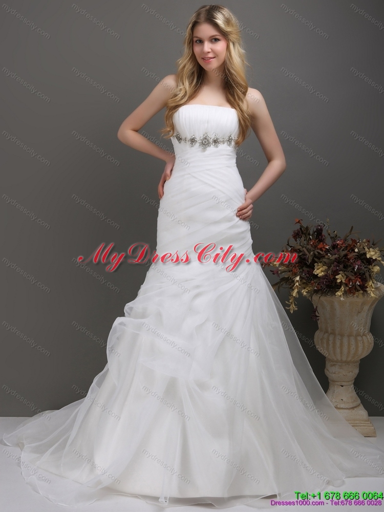 2015 Fashionable Strapless Wedding Dress with Ruching and Paillette