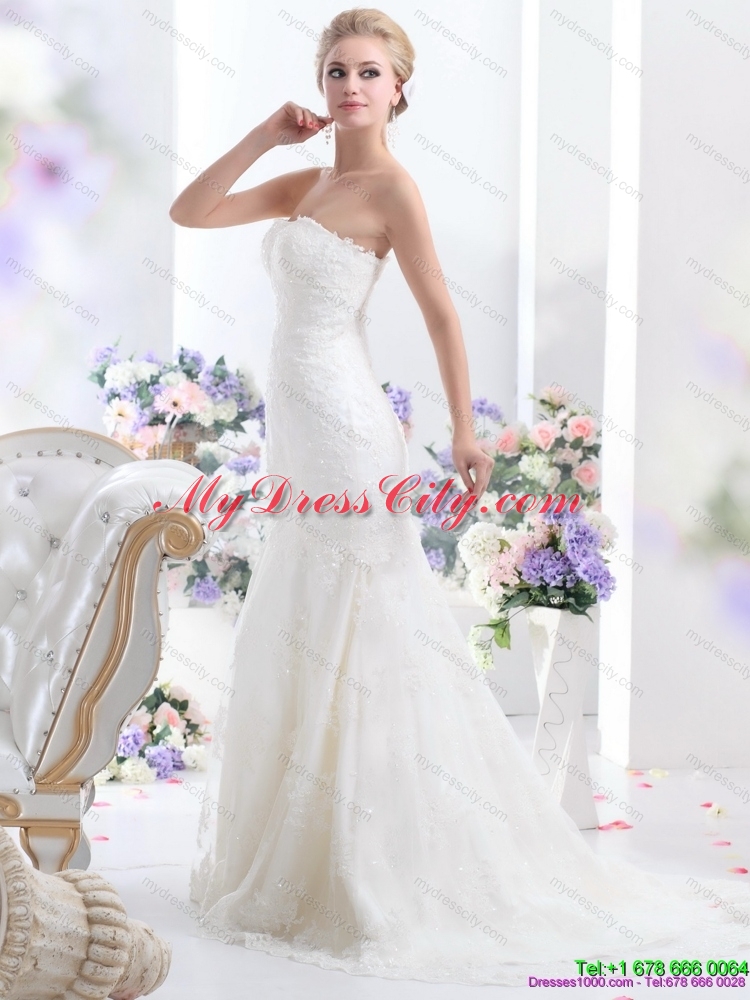 2015 New Style Strapless Mermaid Wedding Dress with Lace