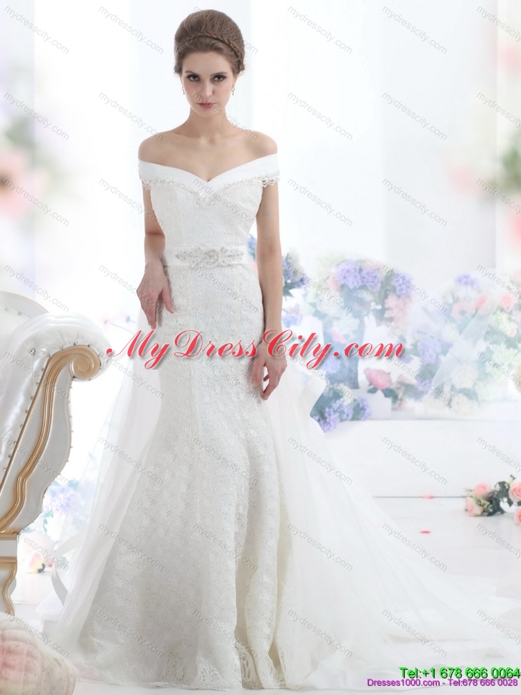 2015 The Super Hot Off the Shoulder Beading Wedding Dress