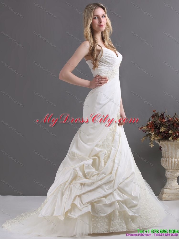 Sophisticated Wedding Dress with Ruching and Lace for 2015