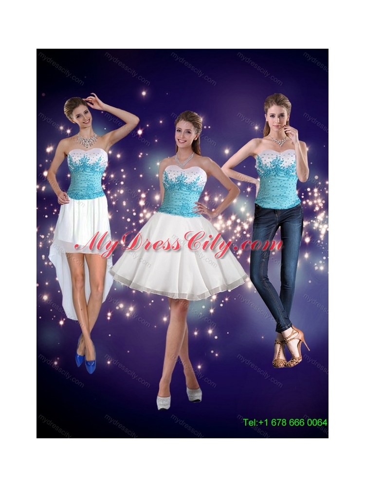 Detachable 2015 Modest Embroidery Sweetheart Prom Skirts in White and Blue