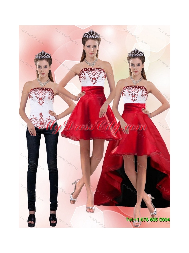 Detachable 2015 New Style Strapless Knee Length Prom Skirts with Embroidery