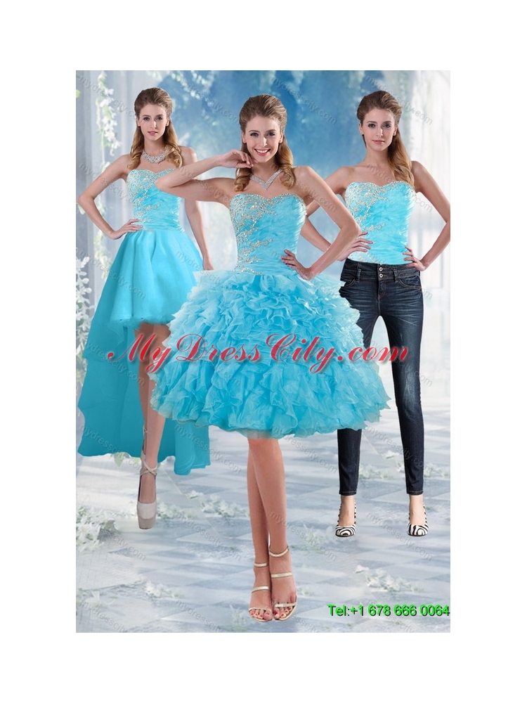 2015 Detachable Sweetheart Baby Blue Prom Skirts with Appliques and Ruffles