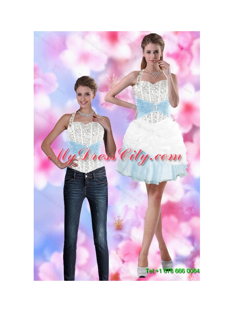 Detachable 2015 Halter Top Prom Skirts with Beading and Pick Ups
