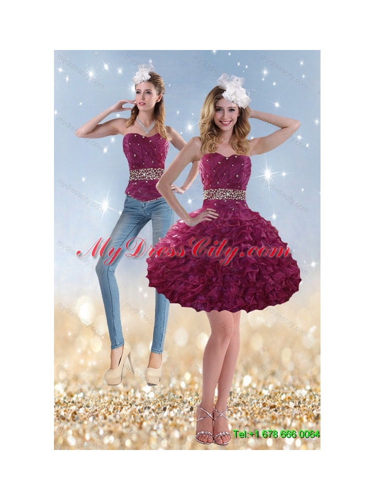 Detachable 2015 Romantic Beading and Ruffles Prom Skirts in Wine Red