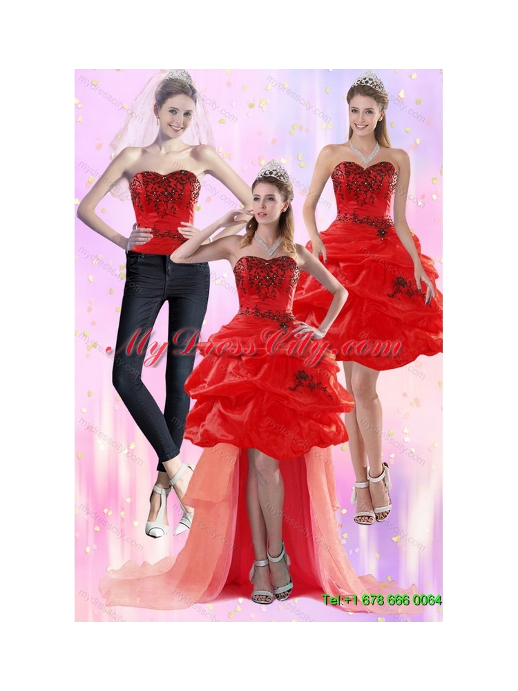Detachable Red Strapless 2015 Prom Skirts with Appliques and Pick Ups