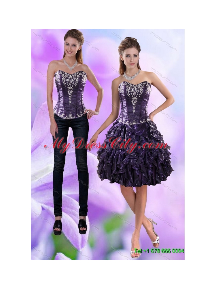Detachable Sweetheart Dark Purple 2015 Prom Skirts with Appliques and Ruffles