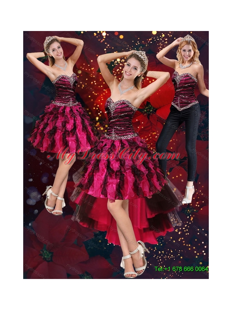 New Style and Detachable Multi Color High Low Sweetheart Prom Skirts with Beading and Ruffles