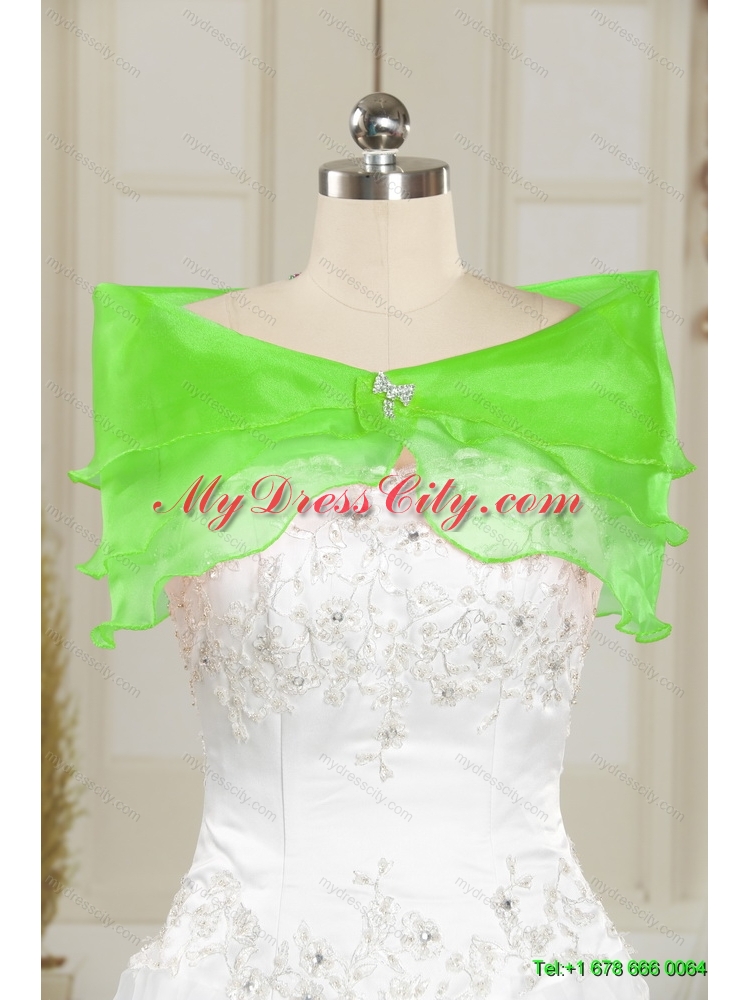 Detachable Strapless Spring Green Prom Skirts with Appliques and Ruffles