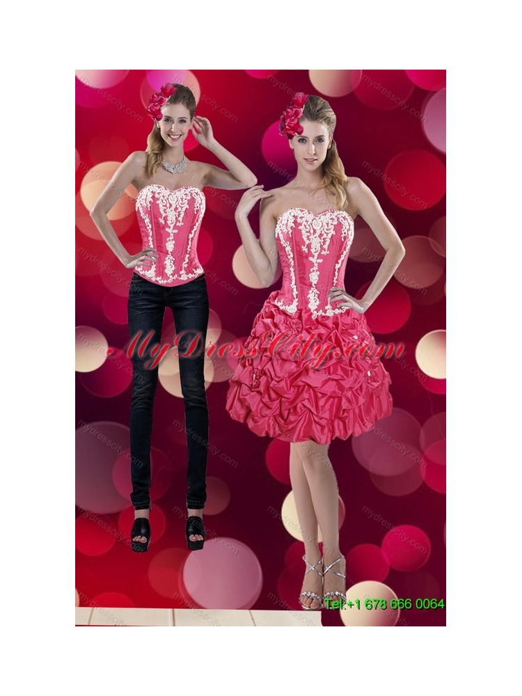 2015 Detachable Embroidery and Pick Ups Sweetheart Prom Skirts in Coral Red