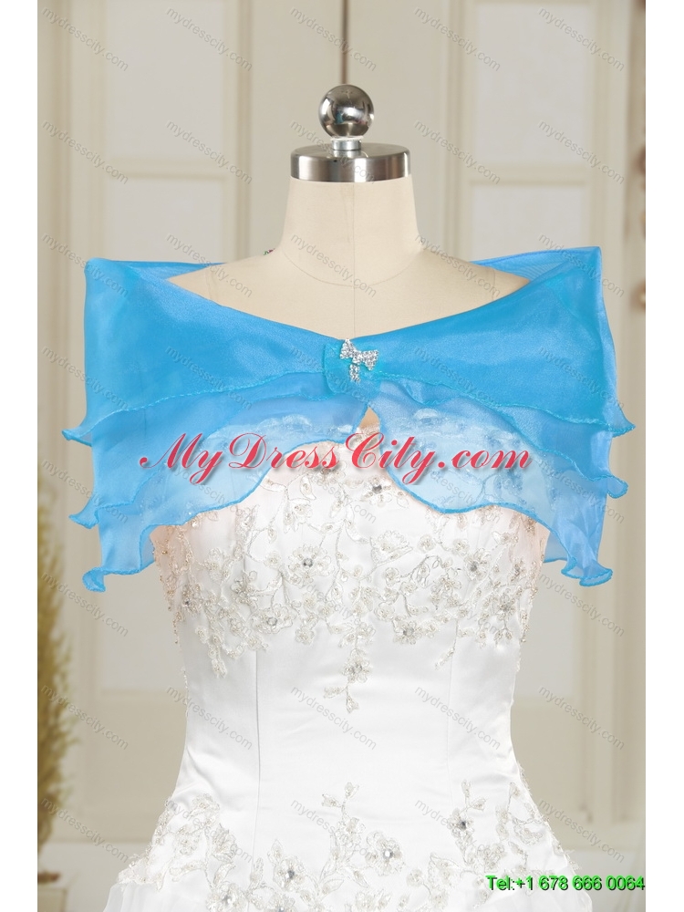 Detachable 2015 Appliques and Pick Ups Strapless Prom Skirts in Baby Blue