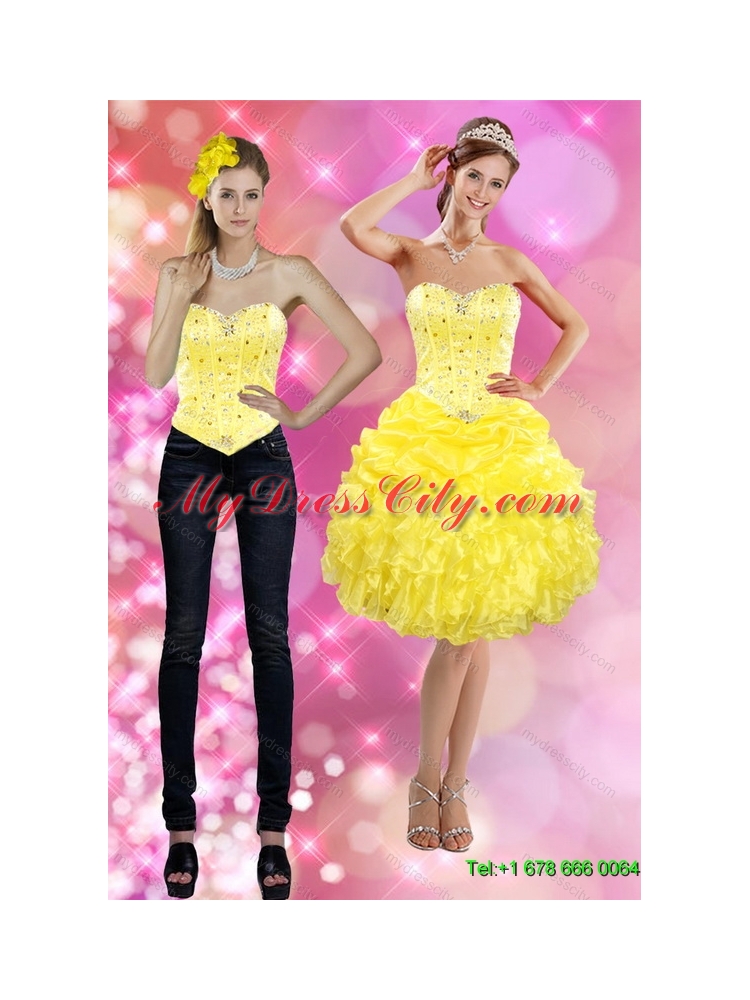 Detachable 2015 Sweetheart Yellow Prom Skirts with Beading and Ruffles