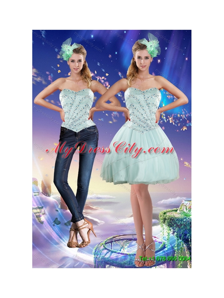 Detachable Sweetheart Beading 2015 Prom Skirts in Apple Green