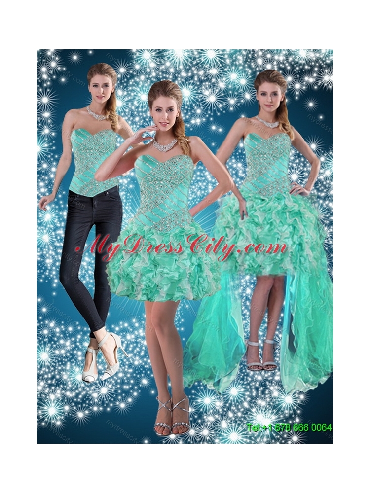 Detachable Apple Green Sweetheart Beading Beautiful Prom Skirts for 2015